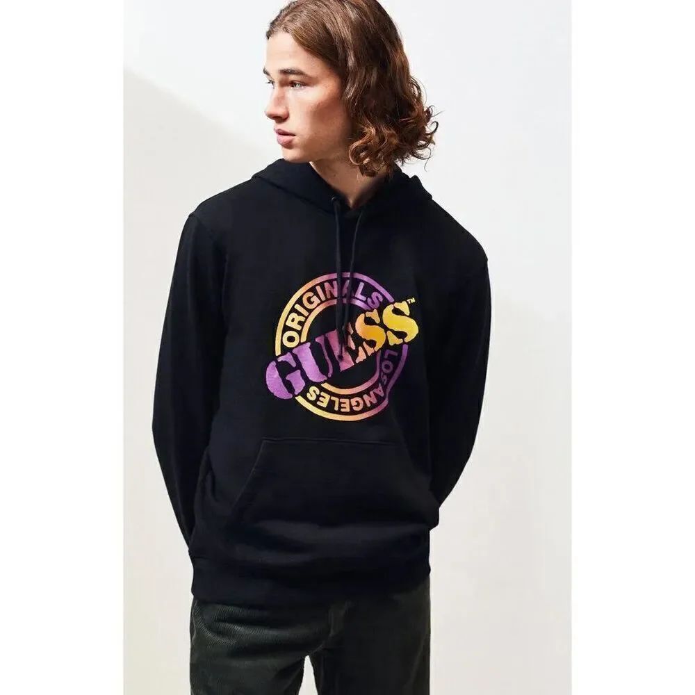Unisex Mens Guess Los Angeles Rare HTF Purple Orange Ombre Hoodie Sweatshirt - L